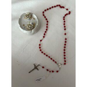 New vintage RED (July birthstone) rosary beads Made in Czech Republic with July
